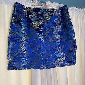 Blue Satin Dragon Detailed Mini Skirt